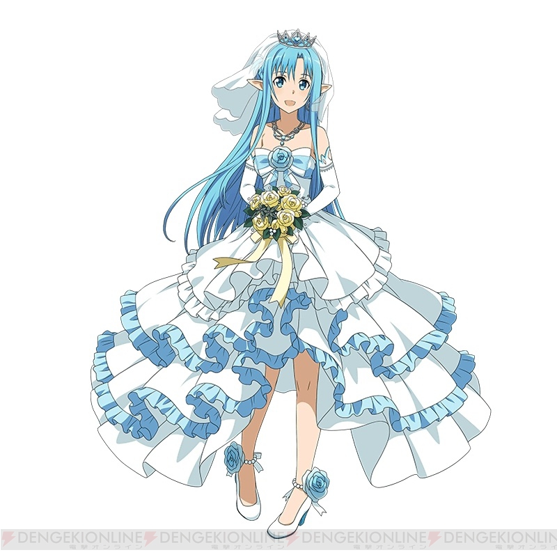 Safebooru 1girl Asuna Sao Asuna Sao Alo Blue Eyes Blue Hair Bouquet Bridal Veil Dress 