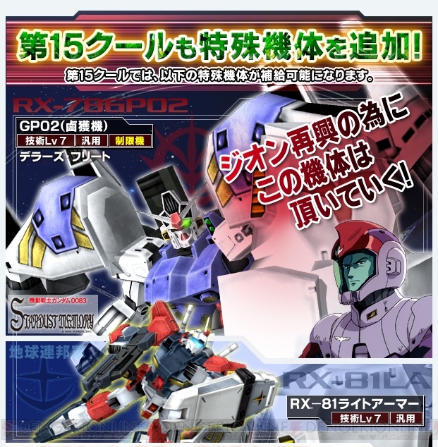 『ガンダムネットワークオペレーション3』の特殊機体としてRX-81ライトアーマーとガンダム試作2号機が追加決定