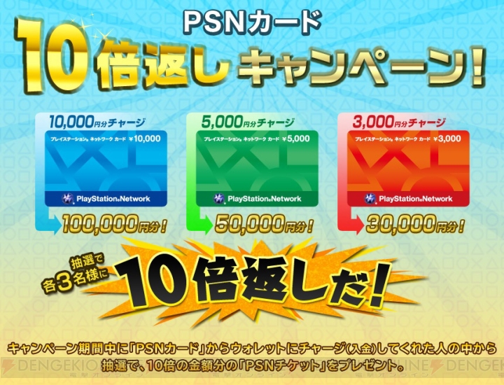 最大10万円相当のPSNチケットが当たる！ 本日より “PSNカード 10倍返しキャンペーン！”が実施