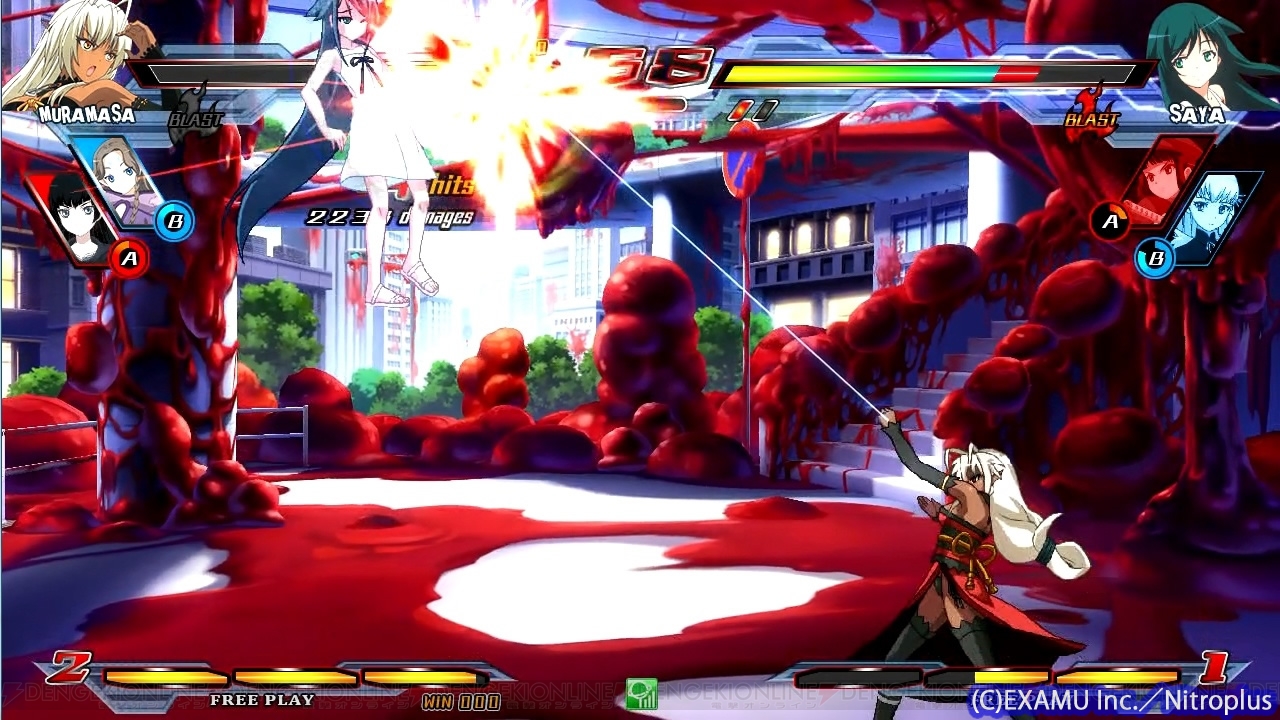 ニトロプラス ブラスターズ 三世村正のプレイ動画を掲載 蜘蛛の鋼糸でコンボをつなぐ 電撃オンライン