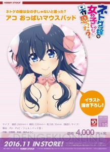 『ネトゲの嫁』アコのおっぱいマウスパッドは高さ35mm。タペストリー付き限定版も発売
