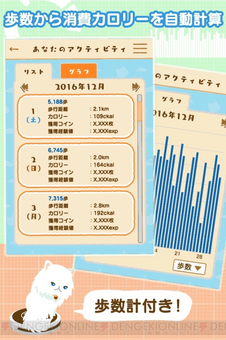 歩数計付きのねこ育成アプリ『にゃん歩計』登場。位置情報ゲームとしての遊びも搭載