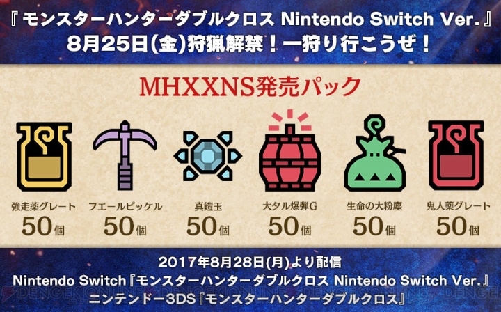 Switch版『MHXX』強走薬グレートやフエールピッケルが50個ずつもらえるアイテムセットが配信中
