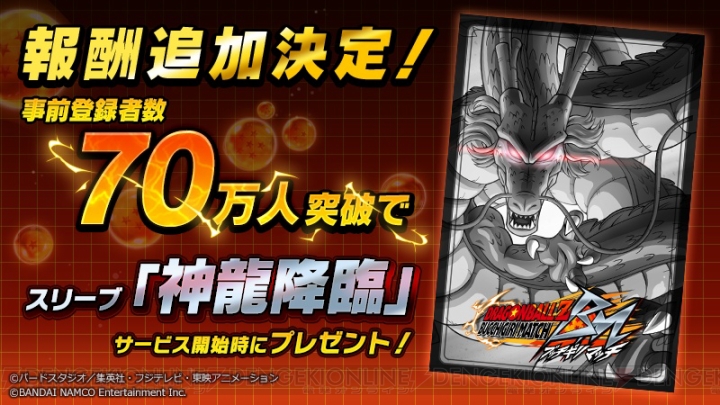 『ドラゴンボールZ ブッチギリマッチ』事前登録70万突破でスリーブ“神龍降臨”をもらえる