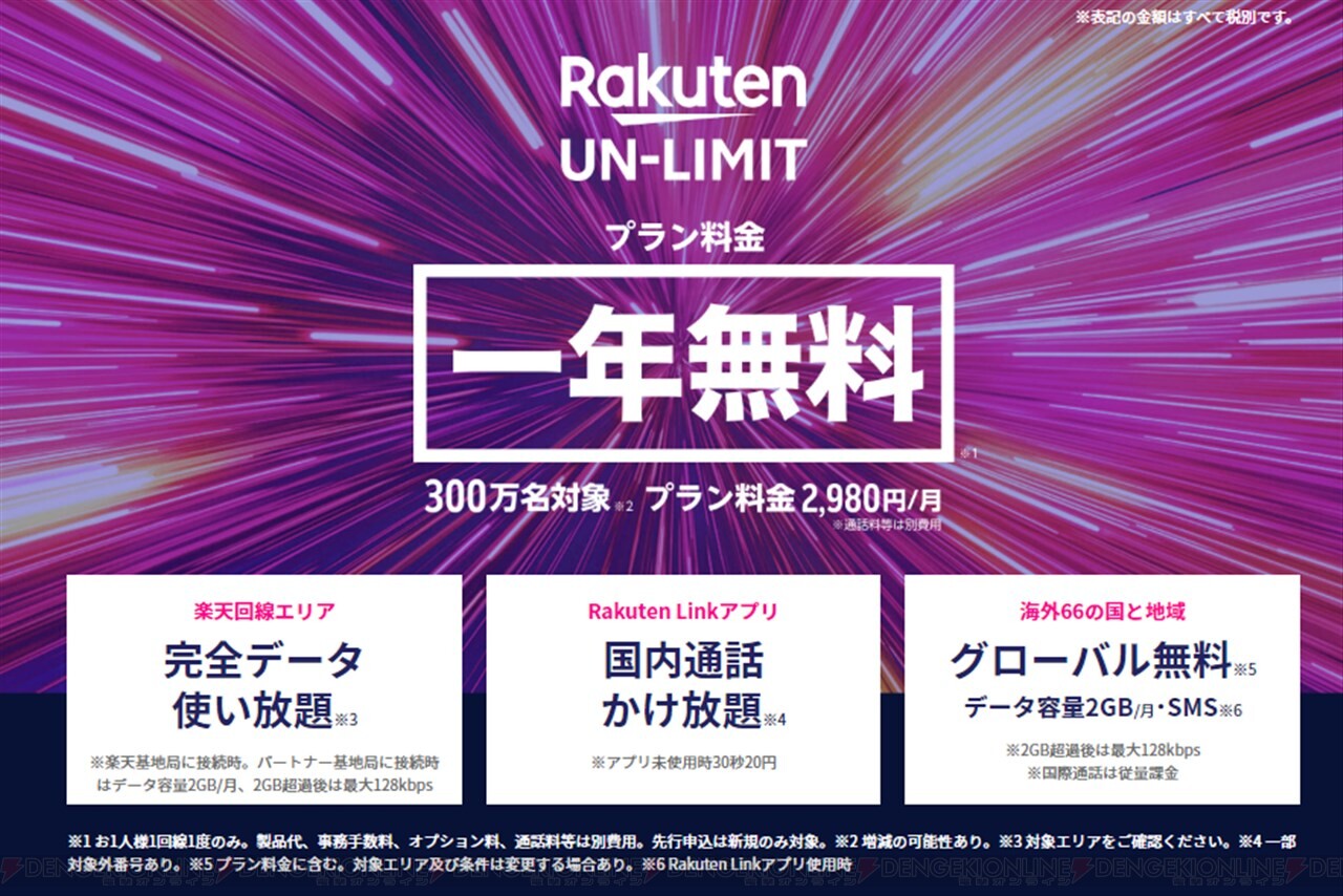 楽天モバイル先行申込み開始 300万名がプラン料金1年無料に 電撃オンライン