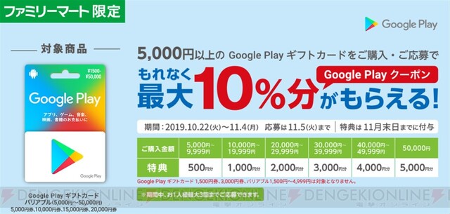 Google Playカード10％オフ。最大5,000円分お得に！（～11/4） - 電撃 ...