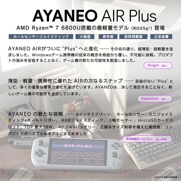 約525gの超軽量6インチポータブルゲーミングPC“AYANEO AIR Plus”が6月