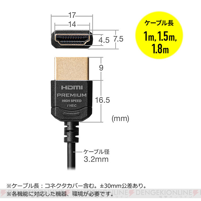204円 【限定品】 プレミアムHDMIケーブル スリム コネクタ 極細 直径約3.2mm 金メッキプラグ 3重シールド Premium HDMI認証取得品 4K 60Hz 18Gbps HDR対応 1m